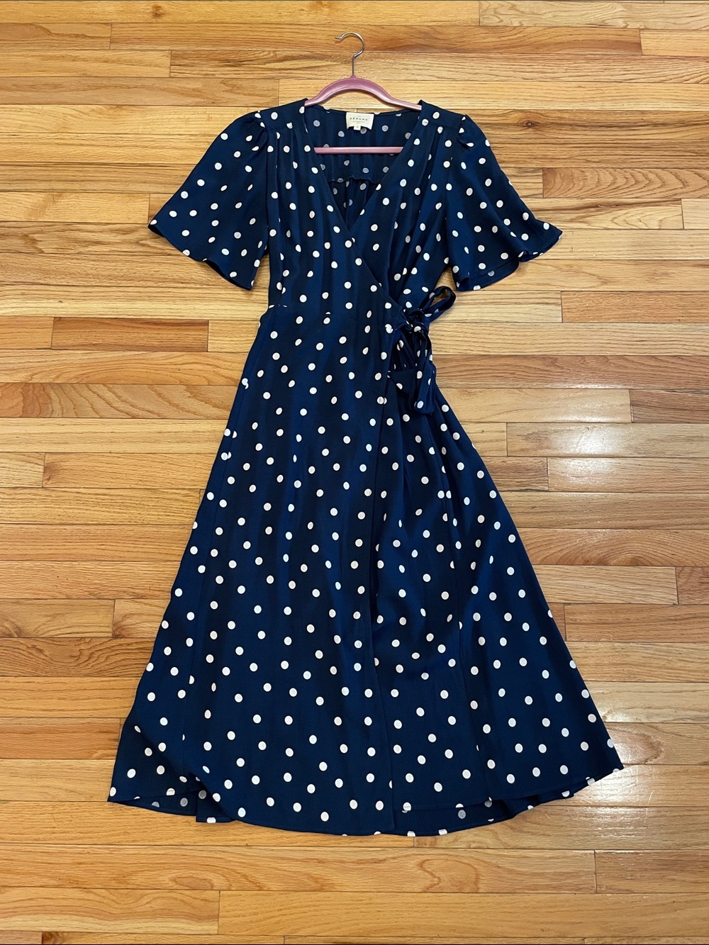 Sezane Navy and White Polka Dot Wrap Midi Dress size 38